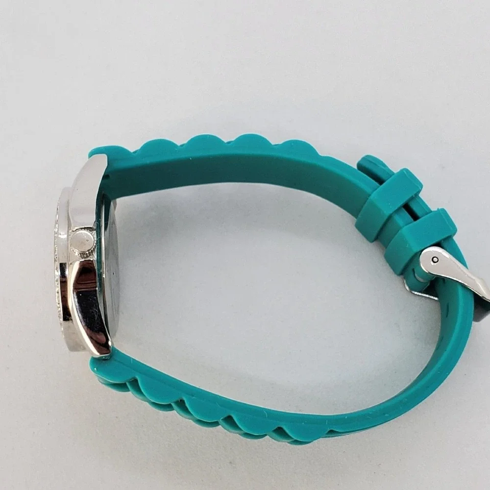 Bay Studio Women's Watch 31MM Gray Case Crystal Bezel Teal Plastic Bands NewBatt